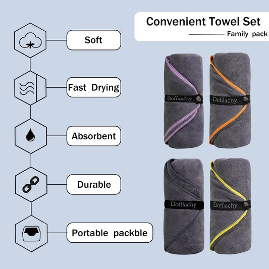 4 Pack Camping Towel - Camping Towels Quick Dry Towel Microfiber Travel Sports Towel for Camp Bath Beach Swim, Large 24” x 48”