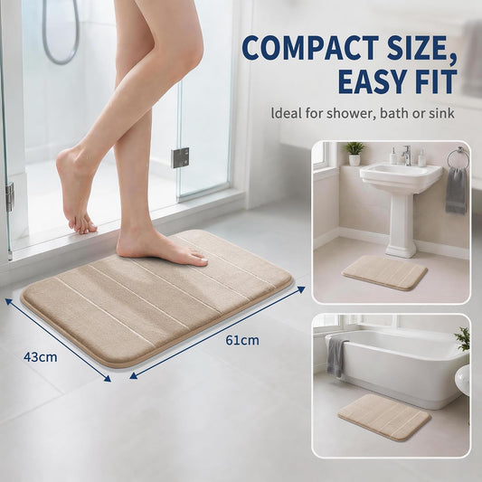 Memory Foam Bath Mat, Super Soft Absorbent Bathroom Rug Non Slip 31.5x20 Inch, Quick Dry, Machine Washable Floor Carpet for Tub Shower, Home Decor Accessories, Beige