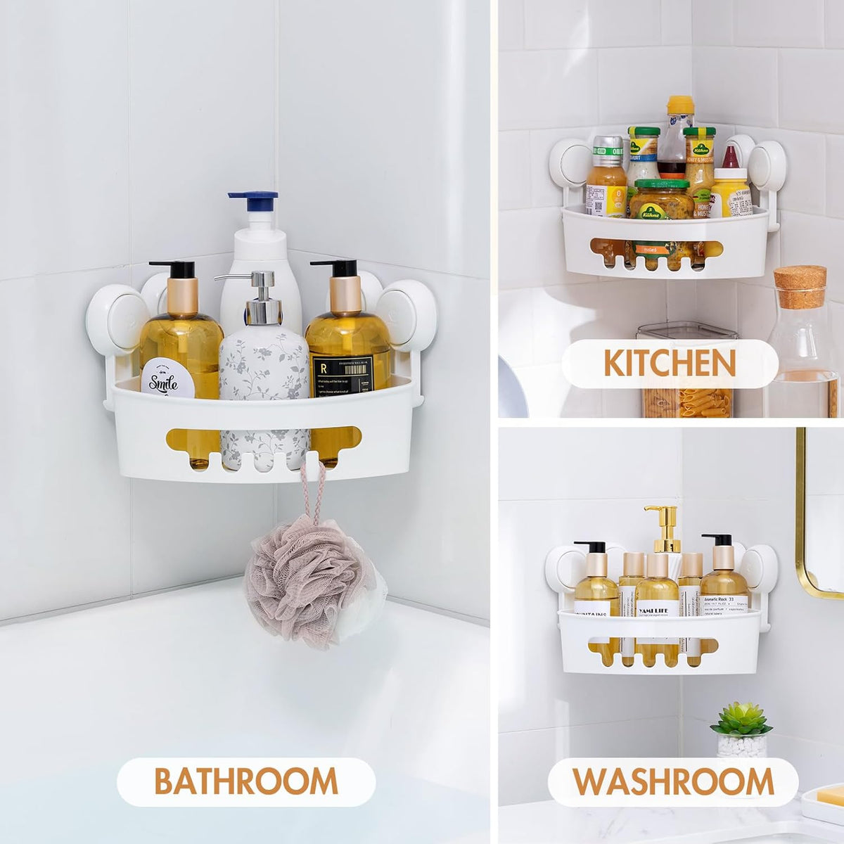 Corner Shower Caddy Suction Cup, shower shelves suction cup, White