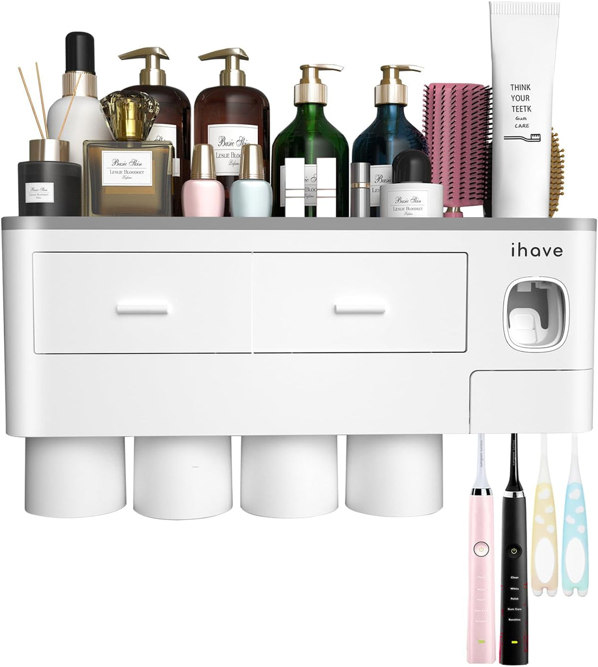 Toothbrush Holders Wall Mounted with Toothpaste Dispenser & 2 Cups