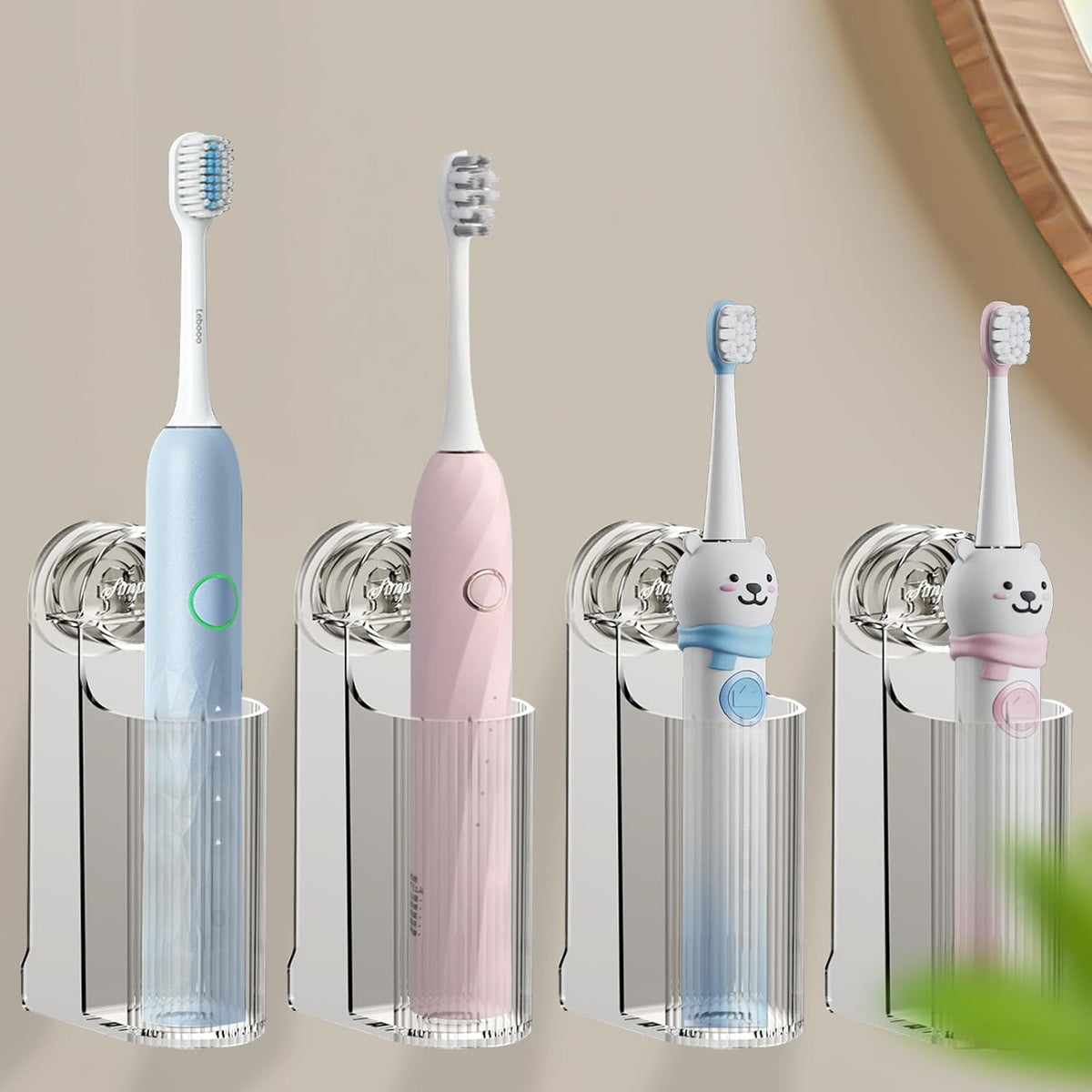 2 Pack Electric Toothbrush Holders for Bathroom, Wall Mounted Clear Electric Toothbrush Organizer, Self Adhesive Bathrooms Toothbrush Storage for Shower, Saving Space and Keep Drying