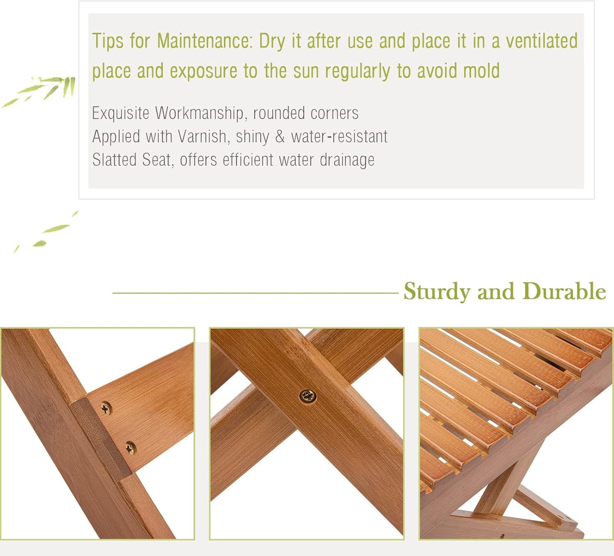 Folding Bamboo Stool for Shower, Leg Shaving and Foot Rest, Natural Bamboo Folding Stool, Folding Bamboo Shower Seat, Fully Assembled, 12 Inch High