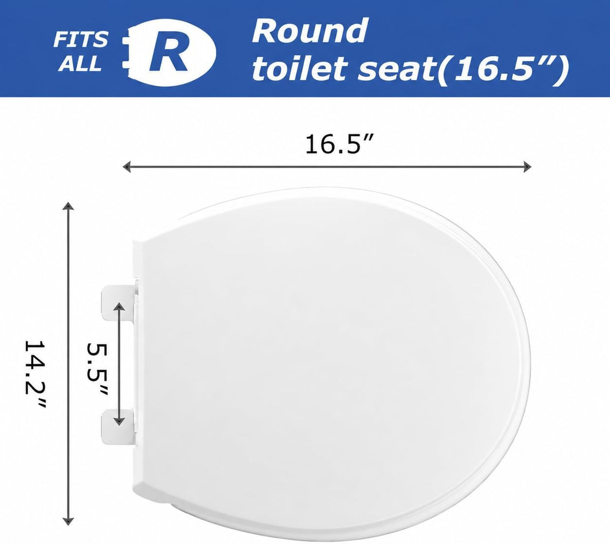 Elongated Toilet Seat, Slow Close, White Plastic, Never Loosen, 18.5” | Easy Installation, Easy Cleaning, Non-Slip Bumpers, Quiet Operation, Fits Most Elongated Toilets
