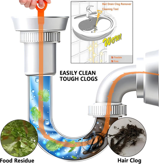 Drain Snake, Drain Clog Remover,Hair snake Tool Opener, sink snake for Sewer Kitchen Sink Bathroom Tub Toilet Clogged Drains Relief Cleaning Tool(1pc 25 Inch +1pc 20inch) | sink snake for Sewer Kitchen Sink Bathroom Tub Toilet Clogged Drains Relief
