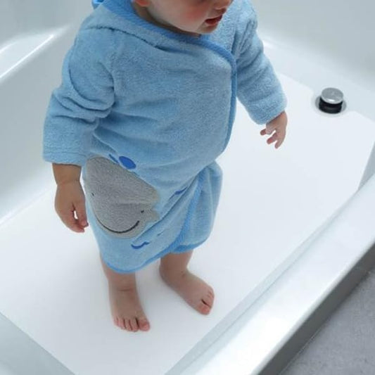 16" X 40" White Adhesive Vinyl Anti Slip Non Skid Safety Bath Mat with Drain Cut Out