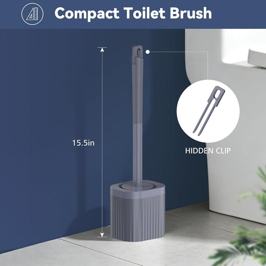Toilet Brush, 3 Pack Compact Toilet Bowl Brush and Holder Set with Nylon Bristles Toilet Cleaner Brush Hidden Toilet Scrubber Brush for Bathroom Cleaning, Grey & White