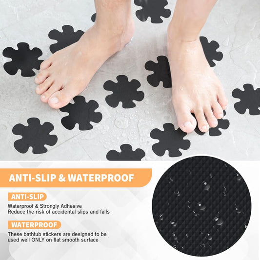 Non Slip Bathtub Stickers, 24 PCS Shower Stickers for Safety Bathroom Tubs, Bathtub Non Slip Stickers and Adhesive Decals Scraper for Bath Tub, Shower Floor, Stairs, Ladders(Flower Shape, Clear)