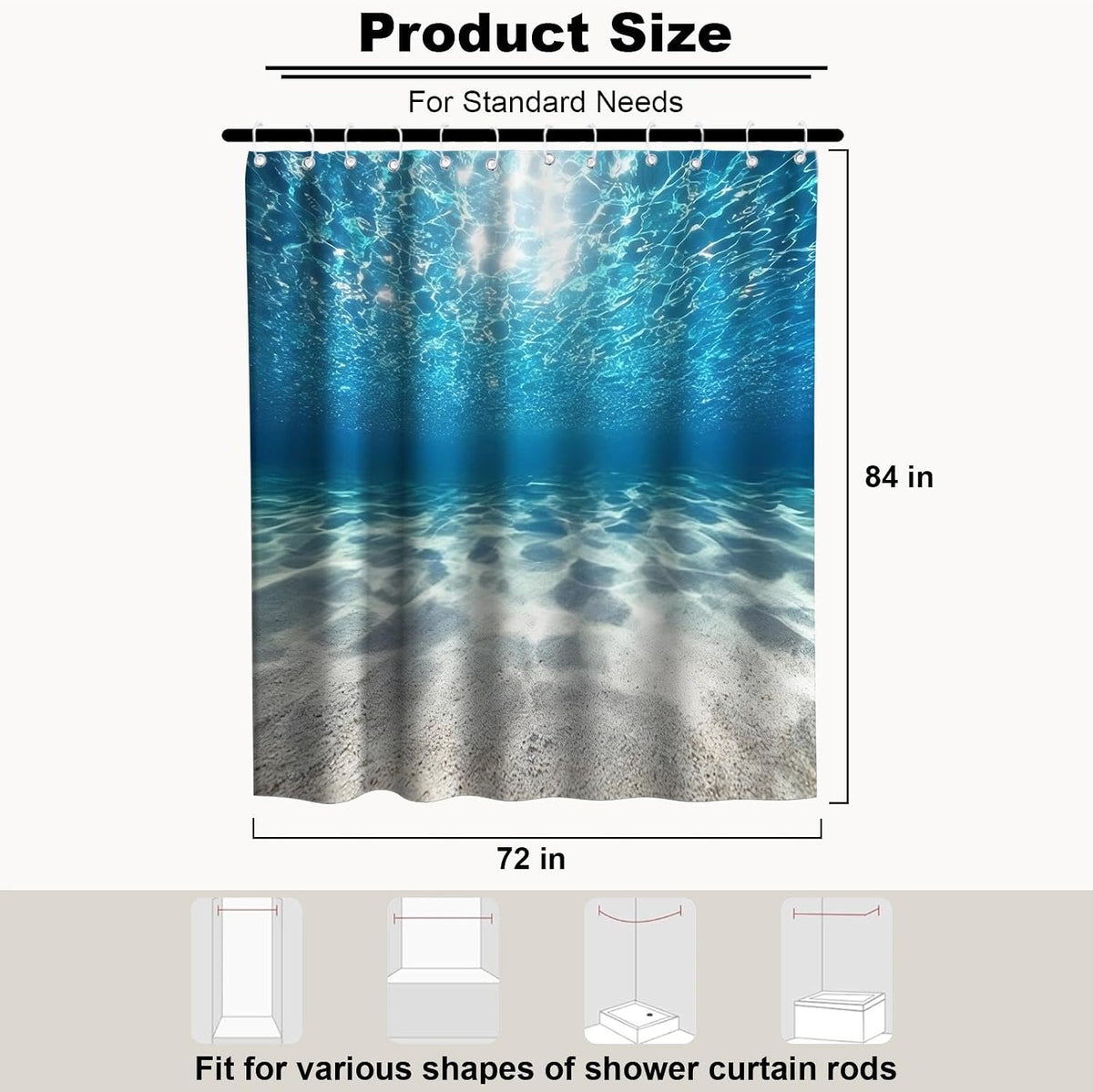 Nautical Green Sea Turtles Beach Theme Fabric Shower Curtain Sets Bathroom Blue Ocean Decor with Grommets and Hooks - 72 x 72 Inch Teal
