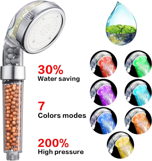 ® Led Shower Head with Hose and Bracket, Filter Filtration High Pressure Water Saving 7 Colors Automatically No Batteries Needed Spray Handheld Showerheads 1.6 GPM for Dry Skin & Hair | Filter Filtration Led Shower Head 7 Colors Automatically Needed
