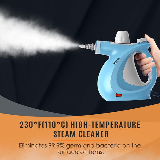 Pressurized Handheld Multi-Surface Natural Steam Cleaner with 12 pcs Accessories, Multi-Purpose Steamer for Home Use, Steamer for Cleaning Floor, Upholstery, Grout and Car (Grey)