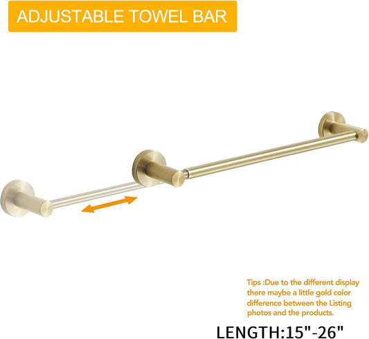 Adjustable Towel Bar Towel Racks for Bathroom Rod Wall Mounted Chrome | Adjust 15" to 26" Rustproof, Stainless Steel Towel Holder, Wall Mounted for Bathroom Accessories, Heavy Duty, Space Saving