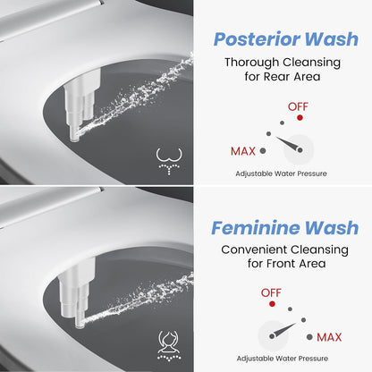 Bidet Attachment for Existing Toilet Seats, Ultra-Slim, Non Electric, Dual Nozzle, Rear & Feminine Wash, Fresh Cold Water Sprayer, Badays Bedets Bedits Badette Bidgets, Silver