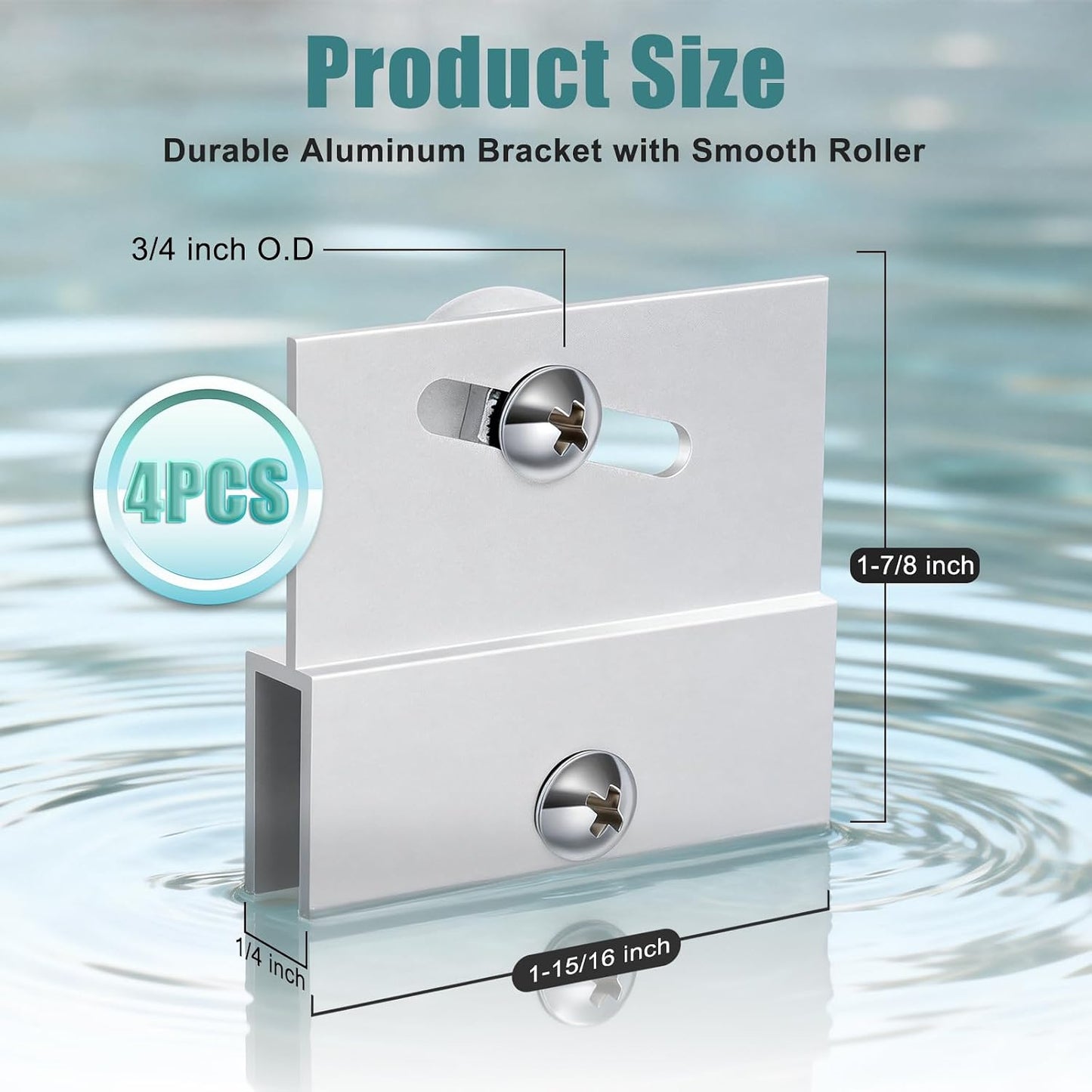 (4-Pack) M 6054 Frameless Shower Door Rollers Top Bracket Assembly - 3/4" Round Plastic Wheel with Ball Bearings, Extruded Aluminum Chrome Finish - Replacement Hardware Kits for Glass Sliding Doors