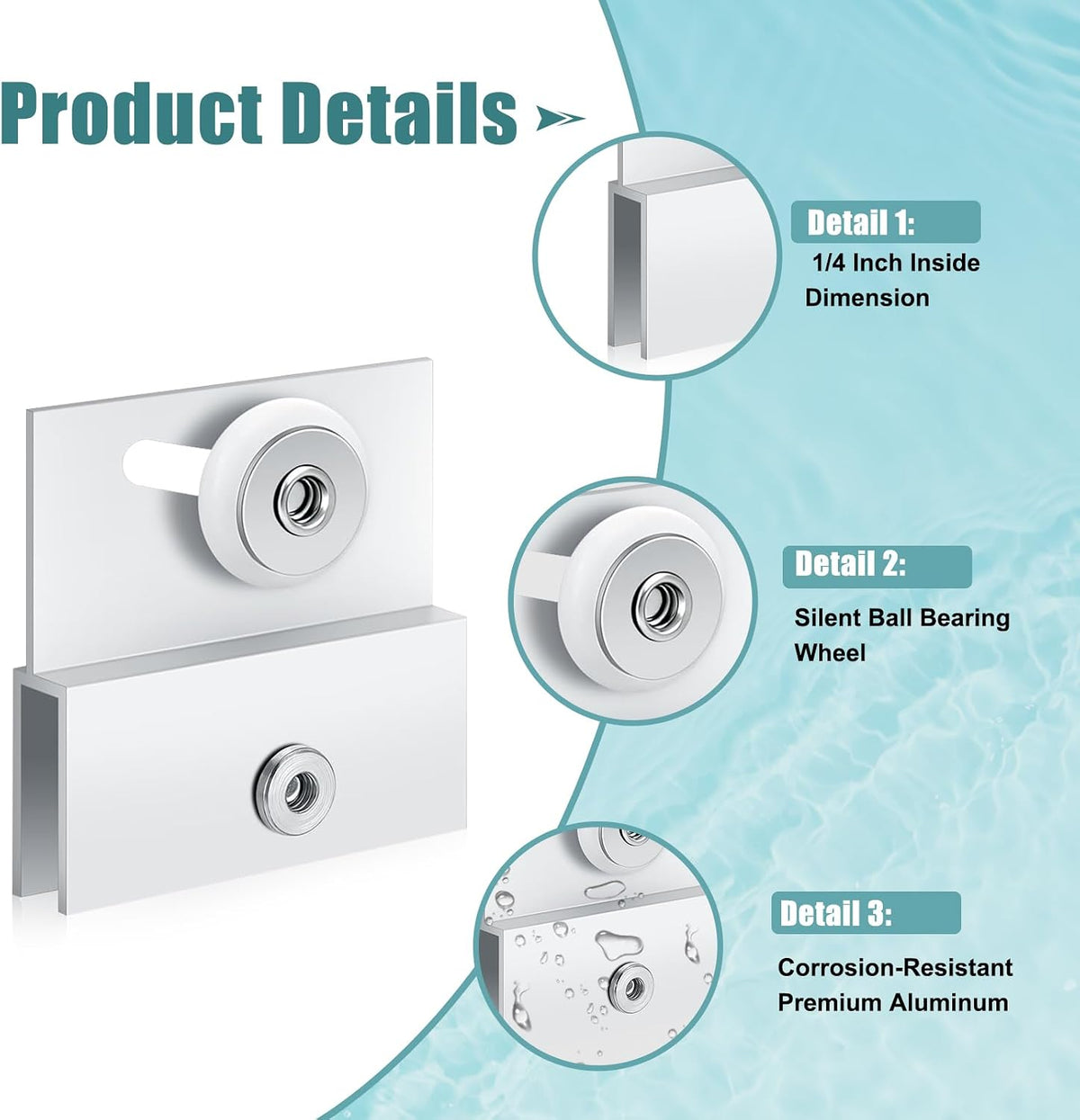 (4-Pack) M 6054 Frameless Shower Door Rollers Top Bracket Assembly - 3/4" Round Plastic Wheel with Ball Bearings, Extruded Aluminum Chrome Finish - Replacement Hardware Kits for Glass Sliding Doors