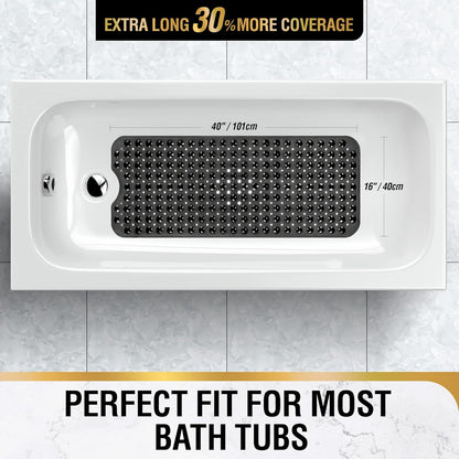 Bath Mat for Tub, Non Slip Bathtub Mat, 40 x 16 Inch Extra Long Bath Tub Mat, Machine Washable Bathroom Shower Mat with Suction Cups and Drain Holes, Soft on Feet, Clear