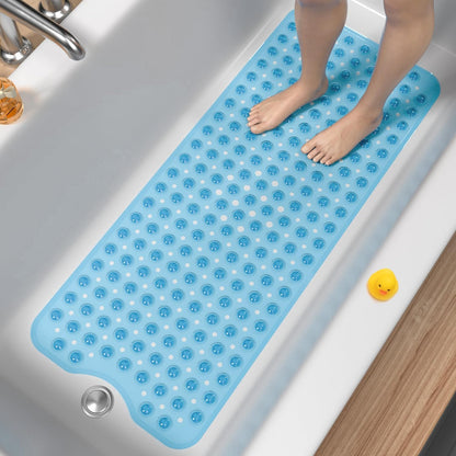 Bath Mat for Tub, Non Slip Bathtub Mat, 40 x 16 Inch Extra Long Bath Tub Mat, Machine Washable Bathroom Shower Mat with Suction Cups and Drain Holes, Soft on Feet, Clear