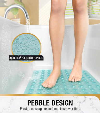 Bath Mat for Tub, Non Slip Bathtub Mat, 40 x 16 Inch Extra Long Bath Tub Mat, Machine Washable Bathroom Shower Mat with Suction Cups and Drain Holes, Soft on Feet, Clear