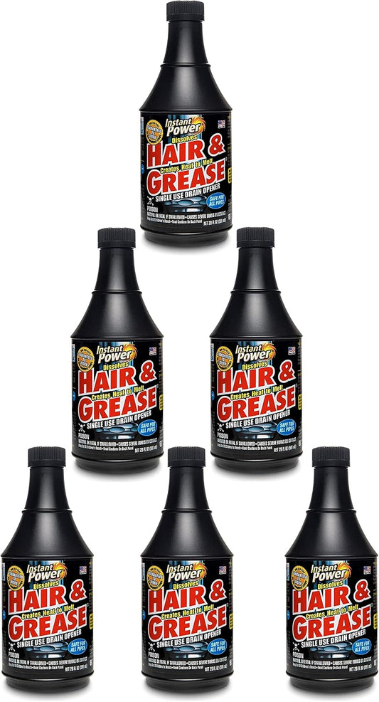 Instant Power Hair and Grease Drain Cleaner - Shower Drain & Sink Cleaner, Liquid Clog Remover, Made in USA, Sink Deodorizer - 1 Liter (Pack of 2) | Odorless liquid clog remover, creates heat to melt grease, dissolves hair in sink, shower & tub, pipe &