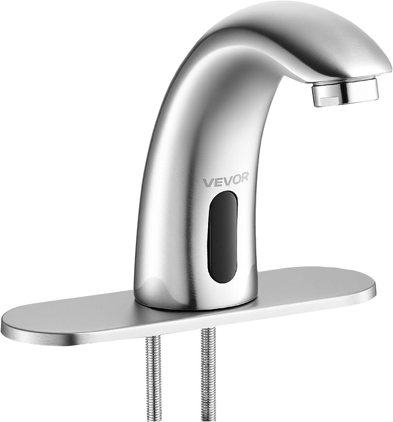 Touchless Bathroom Sink Faucet, Automatic Motion Sensor Restroom Toilet Faucet with Hole Cover Plate, Battery Operated,Hot/Cold Water for 9/16 in Pipe Commercial Lavatory,Chrome Plated Silver