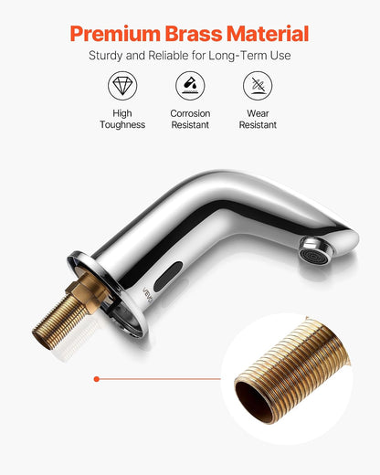 Touchless Bathroom Sink Faucet, Automatic Motion Sensor Restroom Toilet Faucet with Hole Cover Plate, Battery Operated,Hot/Cold Water for 9/16 in Pipe Commercial Lavatory,Chrome Plated Silver