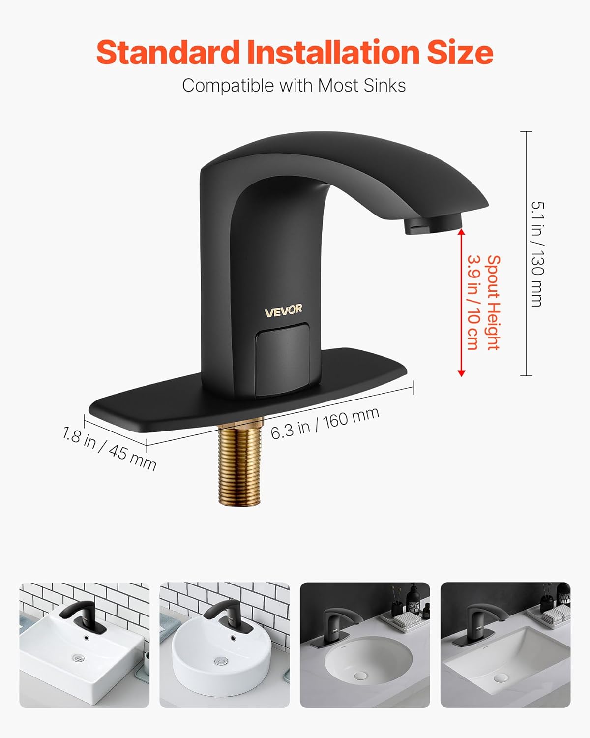 Touchless Bathroom Sink Faucet, Automatic Motion Sensor Restroom Toilet Faucet with Hole Cover Plate, Battery Operated,Hot/Cold Water for 9/16 in Pipe Commercial Lavatory,Chrome Plated Silver