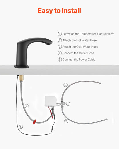 Touchless Bathroom Sink Faucet, Automatic Motion Sensor Restroom Toilet Faucet with Hole Cover Plate, Battery Operated,Hot/Cold Water for 9/16 in Pipe Commercial Lavatory,Chrome Plated Silver