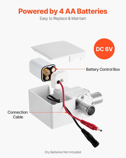 Touchless Bathroom Sink Faucet, Automatic Motion Sensor Restroom Toilet Faucet with Hole Cover Plate, Battery Operated,Hot/Cold Water for 9/16 in Pipe Commercial Lavatory,Chrome Plated Silver