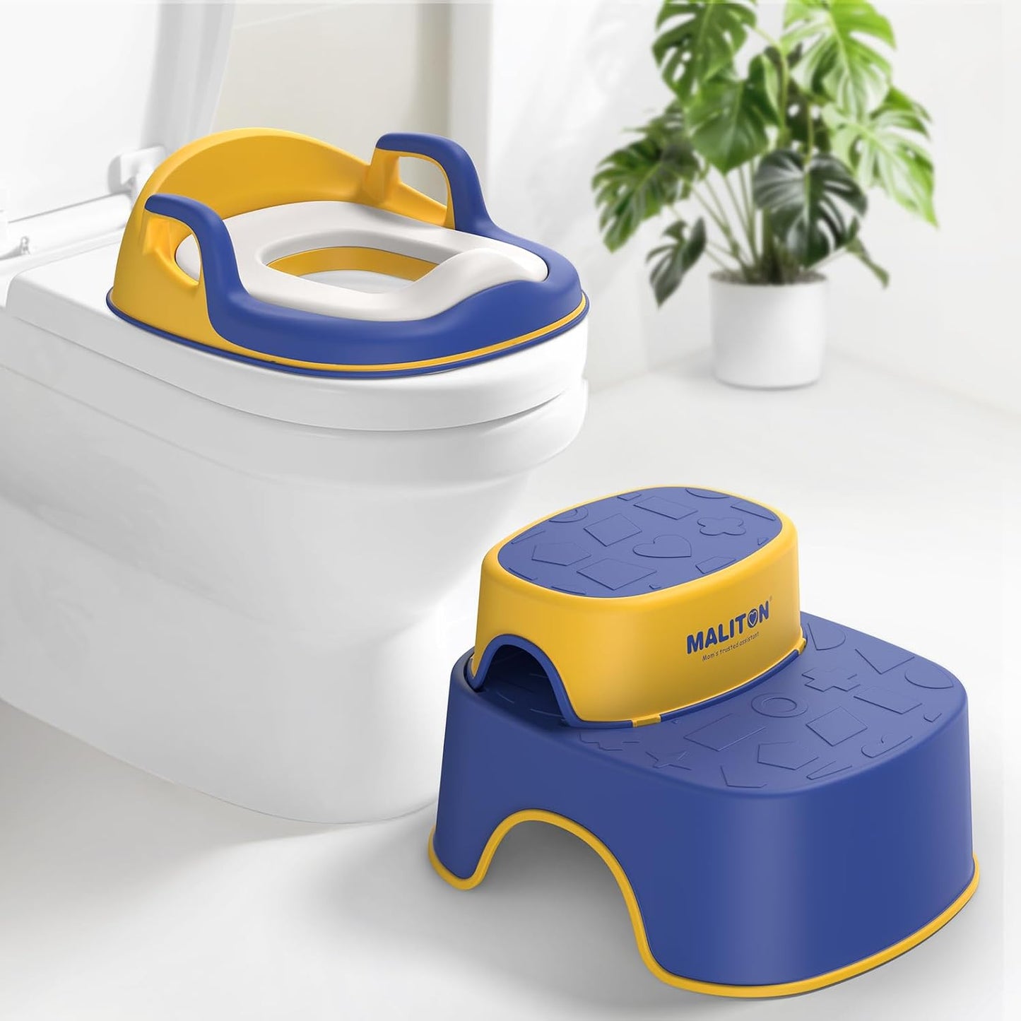 Potty Training Toilet Seat & Step Stool, 2-in-1 Anti-Slip Grey | Potty Seat + Separate Step Stool, Adjustable Fits More Toilets, Anti-Slip, Sturdy, Splash Guard, Easy clean，Boys & Girls.