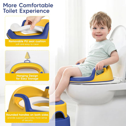 Potty Training Toilet Seat & Step Stool, 2-in-1 Anti-Slip Grey | Potty Seat + Separate Step Stool, Adjustable Fits More Toilets, Anti-Slip, Sturdy, Splash Guard, Easy clean，Boys & Girls.