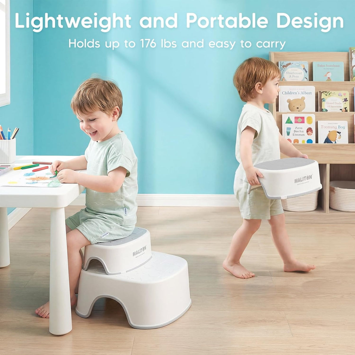 Potty Training Toilet Seat & Step Stool, 2-in-1 Anti-Slip Grey | Potty Seat + Separate Step Stool, Adjustable Fits More Toilets, Anti-Slip, Sturdy, Splash Guard, Easy clean，Boys & Girls.