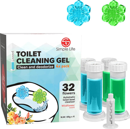 Toilet Bowl Cleaner Gel | Fresh Flower Toilet Gel Stamp | Stops Limescale and Stains with Air Freshening Scent | Deodorizing Clean | 32 Stamps, Blue & Green