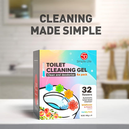 Toilet Bowl Cleaner Gel | Fresh Flower Toilet Gel Stamp | Stops Limescale and Stains with Air Freshening Scent | Deodorizing Clean | 32 Stamps, Blue & Green