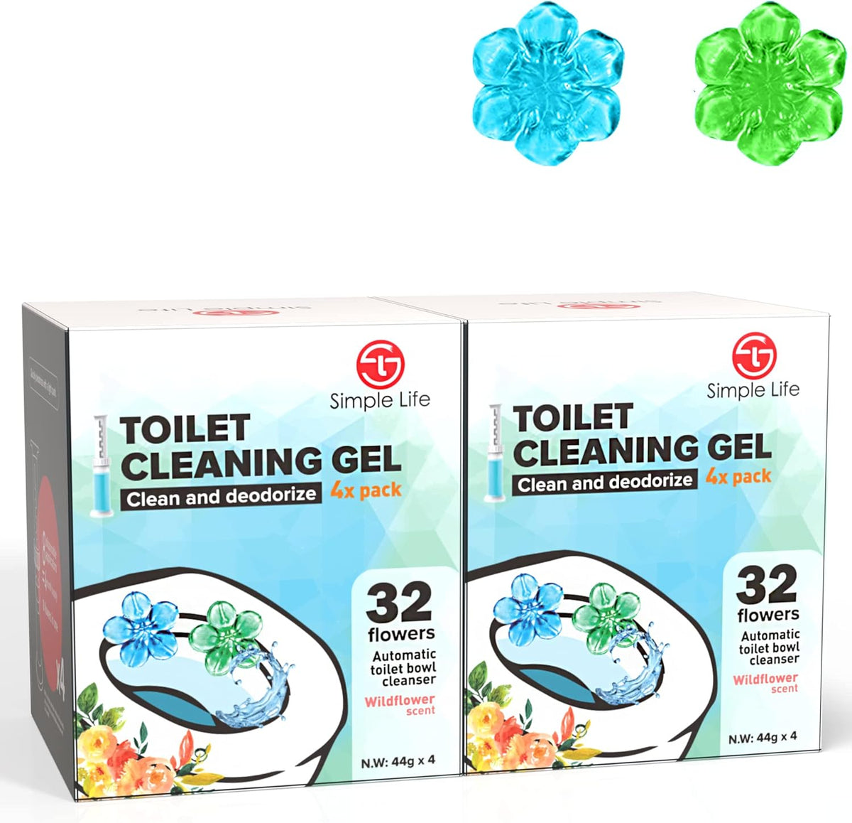 Toilet Bowl Cleaner Gel | Fresh Flower Toilet Gel Stamp | Stops Limescale and Stains with Air Freshening Scent | Deodorizing Clean | 32 Stamps, Blue & Green