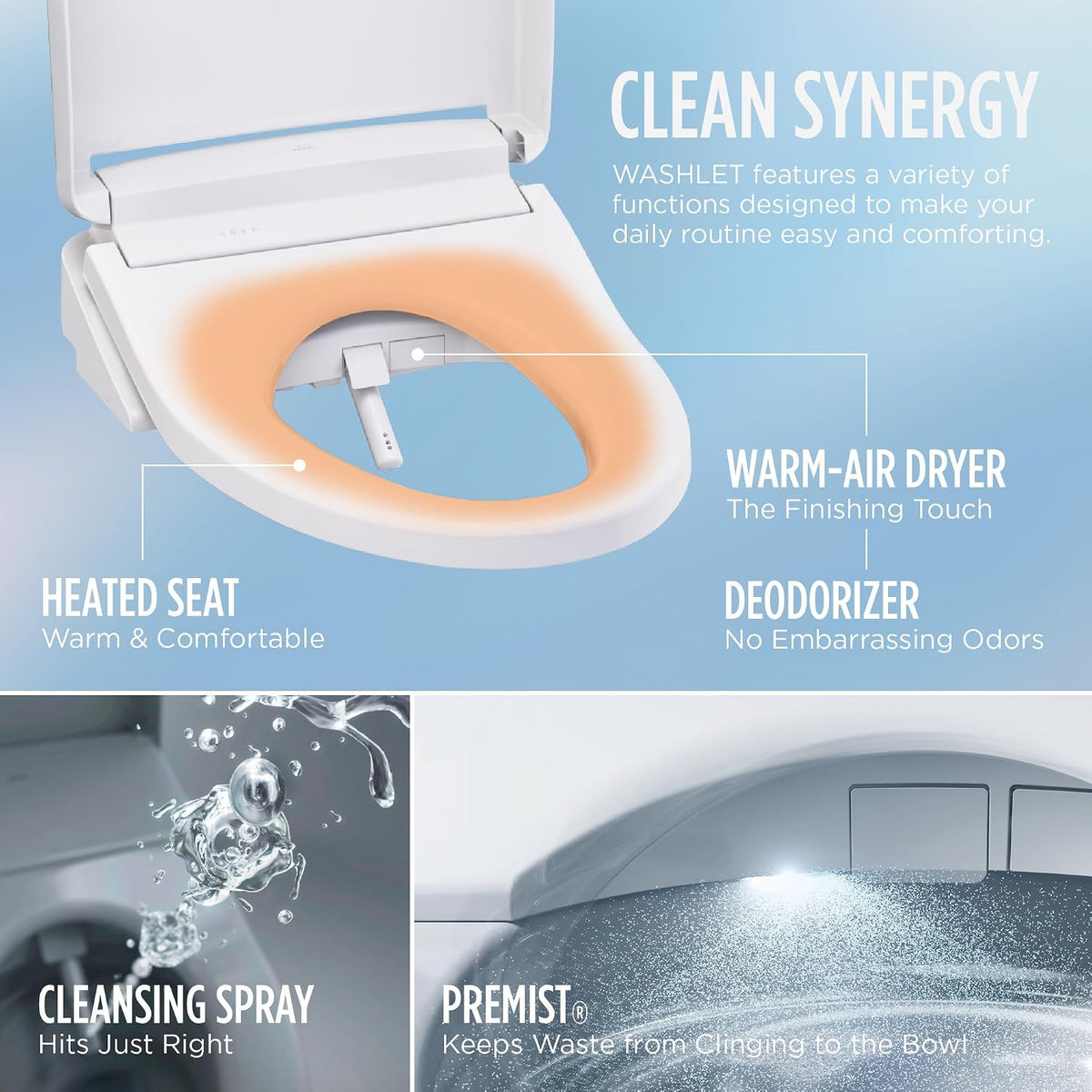 ® WASHLET® S5 Electronic Bidet Toilet Seat with Instantaneous Water Heating, PREMIST and EWATER+ Wand Cleaning, Elongated, Cotton White - SW3446#01