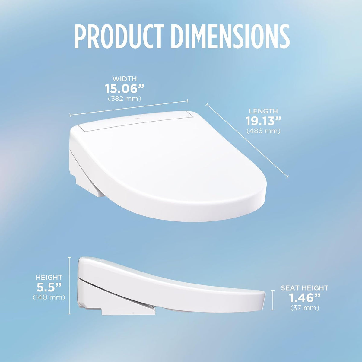 ® WASHLET® S5 Electronic Bidet Toilet Seat with Instantaneous Water Heating, PREMIST and EWATER+ Wand Cleaning, Elongated, Cotton White - SW3446#01