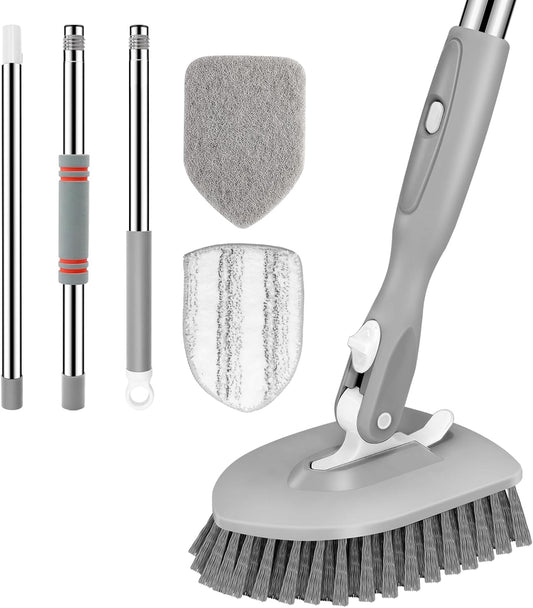 4-in-1 Tile Tub Floor Scrubber with V-Shaped Grout Brush, Orange | with 3 Detachable Replacement Brush Head, Multi-Angle Cleaning Locks at 45°, 90°, 180° for Bathroom Kitchen Walls Tub Tile