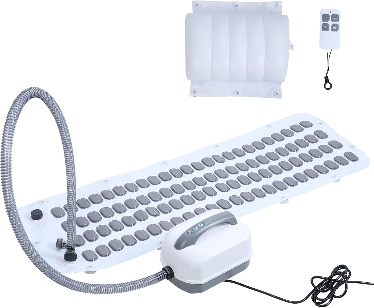 Portable Spa Bubble Bath Mat, Full Body Bubbling Non-Slip Bath Mat with Remote, Pillow & Electric Air Pump - Adjustable Bubble Settings for Bathtub Home Spa Relaxation (Normal Suction Cup)