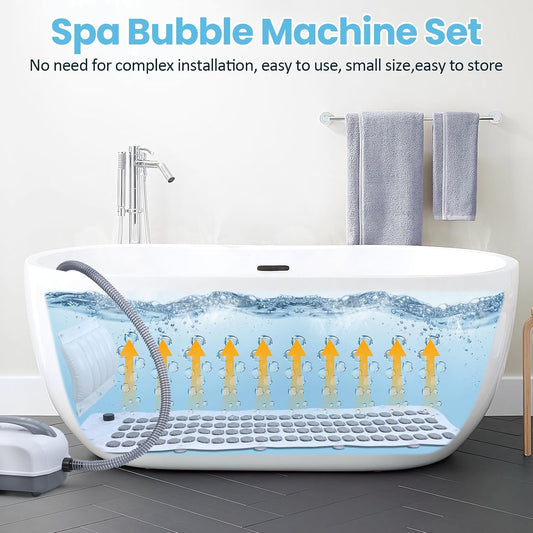 Portable Spa Bubble Bath Mat, Full Body Bubbling Non-Slip Bath Mat with Remote, Pillow & Electric Air Pump - Adjustable Bubble Settings for Bathtub Home Spa Relaxation (Normal Suction Cup)