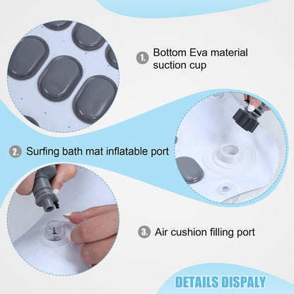 Portable Spa Bubble Bath Mat, Full Body Bubbling Non-Slip Bath Mat with Remote, Pillow & Electric Air Pump - Adjustable Bubble Settings for Bathtub Home Spa Relaxation (Normal Suction Cup)