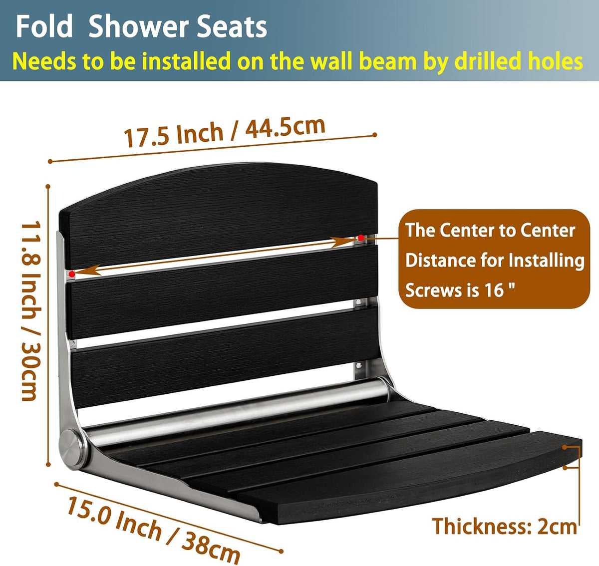 17.5" Folding Shower Seat Wall Mounted,Foldable Shower Bench,Fold Down Shower Seat,Folding Shower Seat Bench,Wall Mount Shower Seat Bench Chair (Grey)