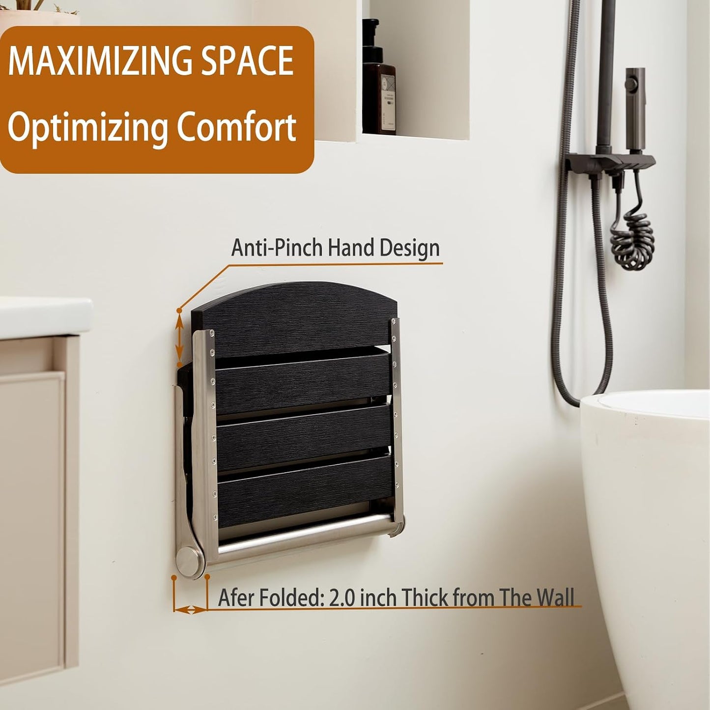 17.5" Folding Shower Seat Wall Mounted,Foldable Shower Bench,Fold Down Shower Seat,Folding Shower Seat Bench,Wall Mount Shower Seat Bench Chair (Grey)