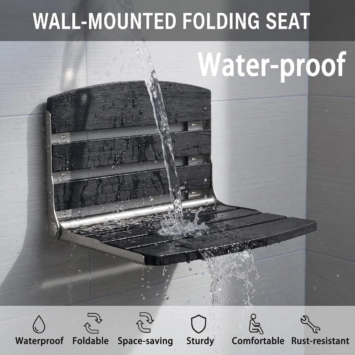 17.5" Folding Shower Seat Wall Mounted,Foldable Shower Bench,Fold Down Shower Seat,Folding Shower Seat Bench,Wall Mount Shower Seat Bench Chair (Grey)