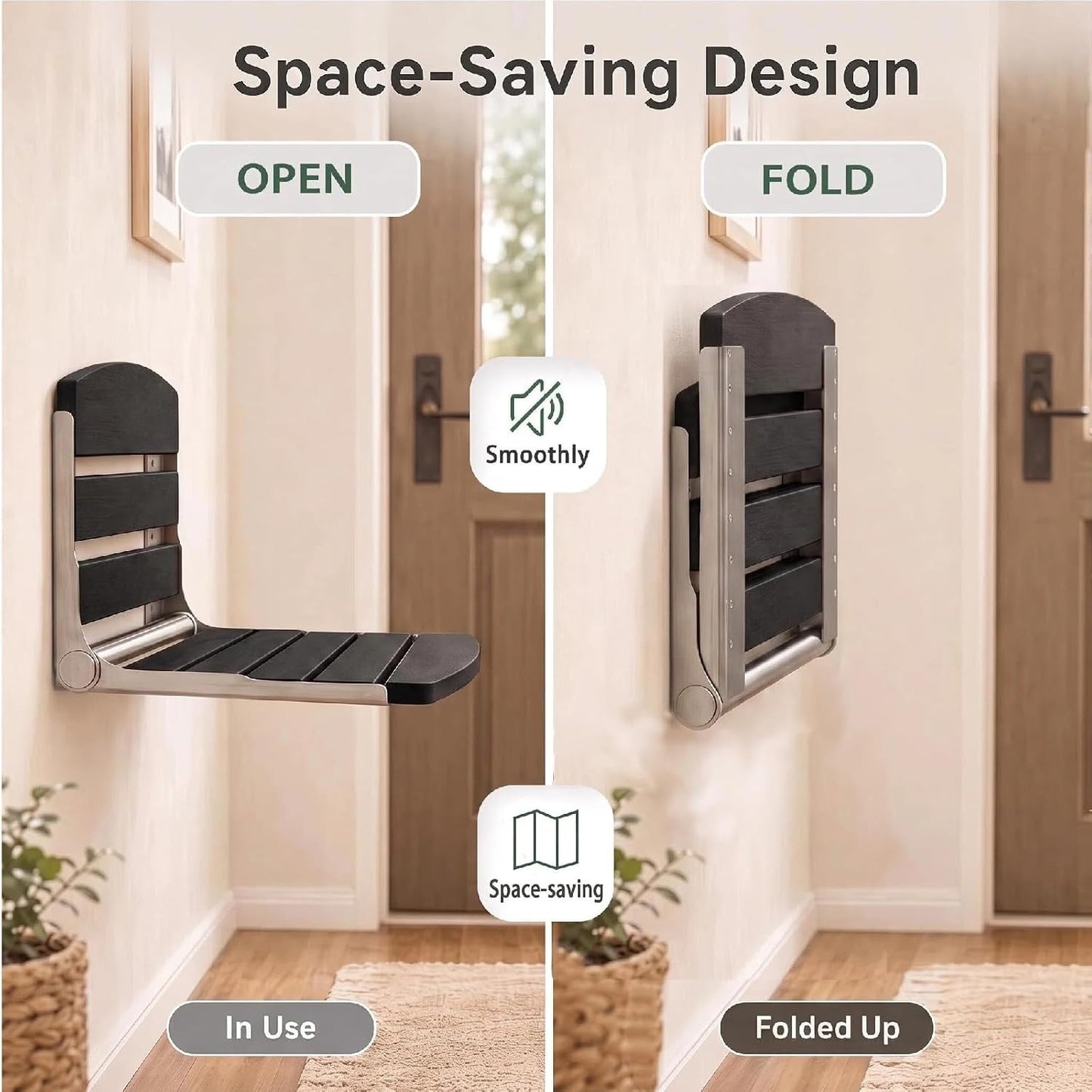 17.5" Folding Shower Seat Wall Mounted,Foldable Shower Bench,Fold Down Shower Seat,Folding Shower Seat Bench,Wall Mount Shower Seat Bench Chair (Grey)