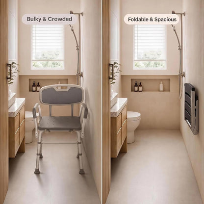 17.5" Folding Shower Seat Wall Mounted,Foldable Shower Bench,Fold Down Shower Seat,Folding Shower Seat Bench,Wall Mount Shower Seat Bench Chair (Grey)