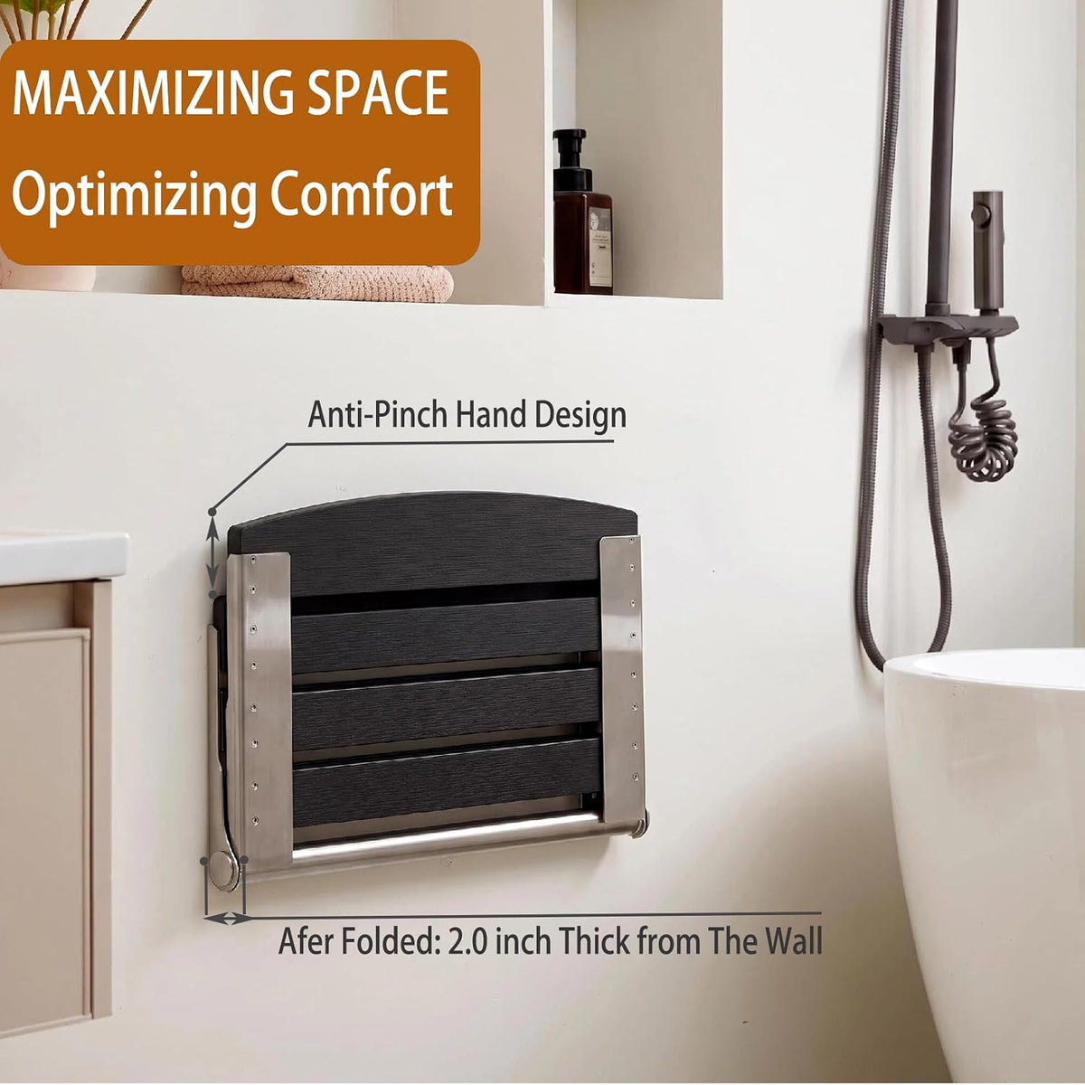 17.5" Folding Shower Seat Wall Mounted,Foldable Shower Bench,Fold Down Shower Seat,Folding Shower Seat Bench,Wall Mount Shower Seat Bench Chair (Grey)
