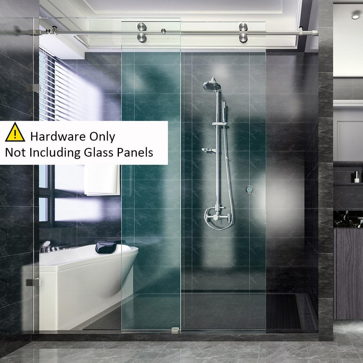 6.6FT Brushed Twin Roller Sliding Frameless Shower Door Hardware Kit