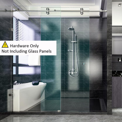 6.6FT Brushed Twin Roller Sliding Frameless Shower Door Hardware Kit