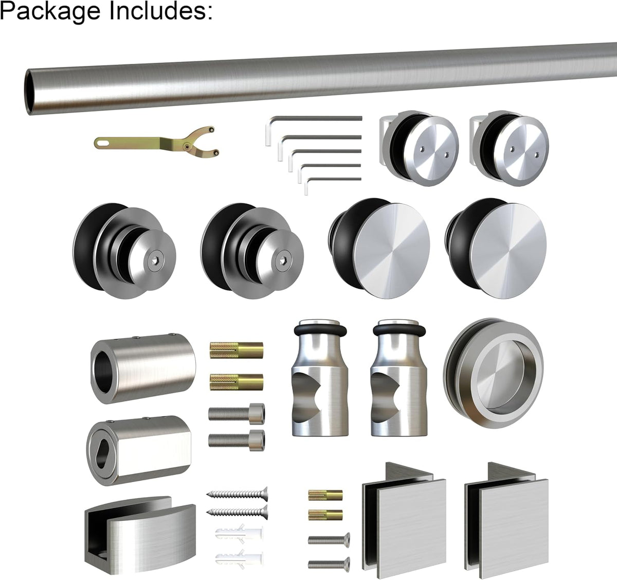 6.6FT Brushed Twin Roller Sliding Frameless Shower Door Hardware Kit