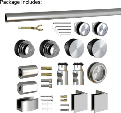 6.6FT Brushed Twin Roller Sliding Frameless Shower Door Hardware Kit