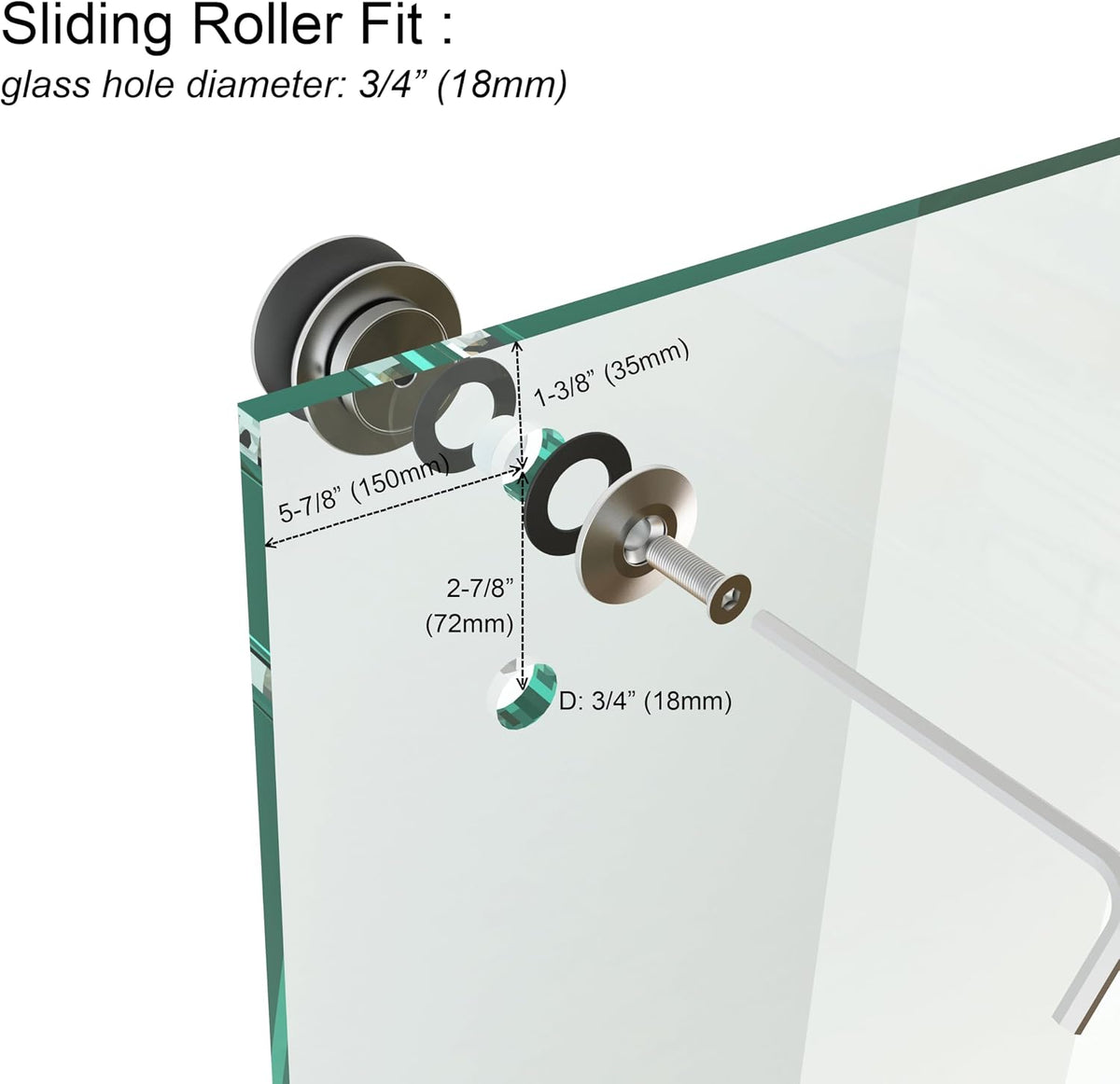 6.6FT Brushed Twin Roller Sliding Frameless Shower Door Hardware Kit